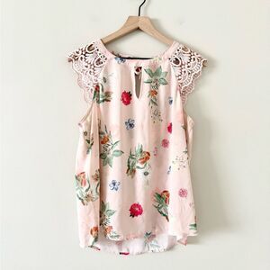 Express Lace Flutter Sleeve Blouse in Pink Multi Floral Size L